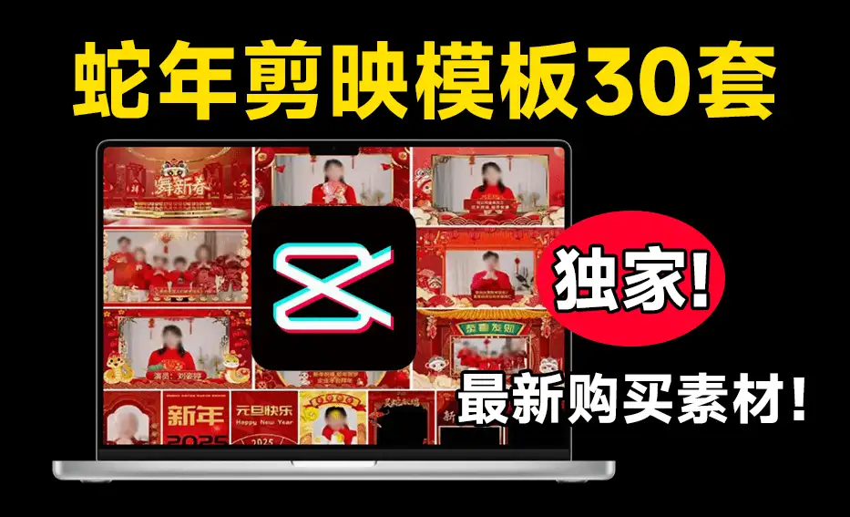 2025蛇年新春视频边框剪映模板支持横屏和竖屏新春祝福视频素材【虚拟资源】